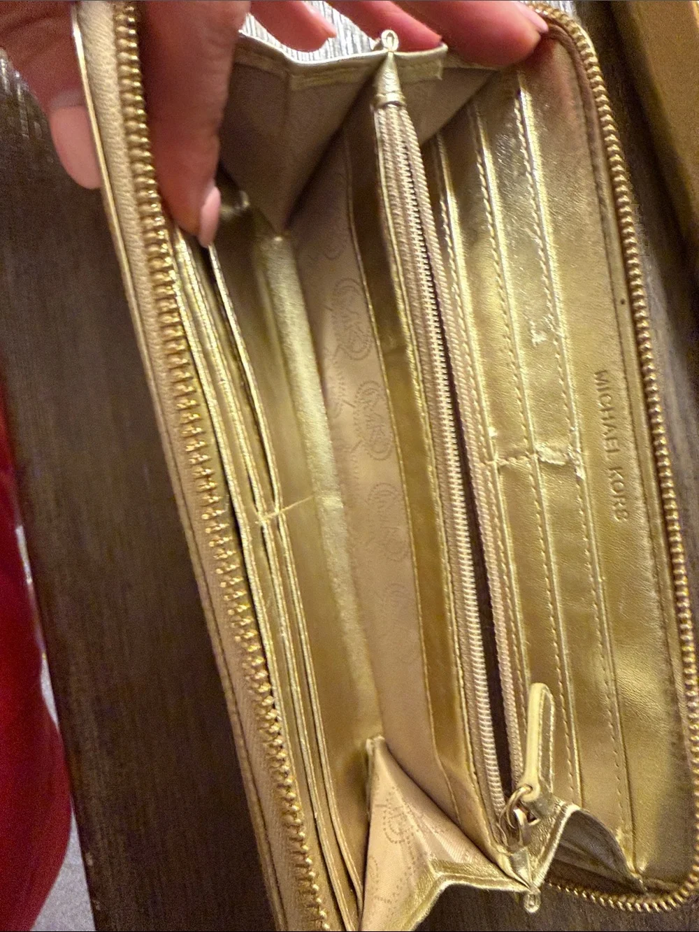 Michael Kors Gold Metallic Embossed Zip-Around Wallet